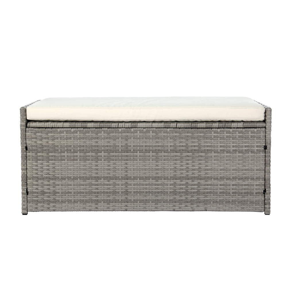 Wicker Outdoor Storage Bench with Cushion – Grey